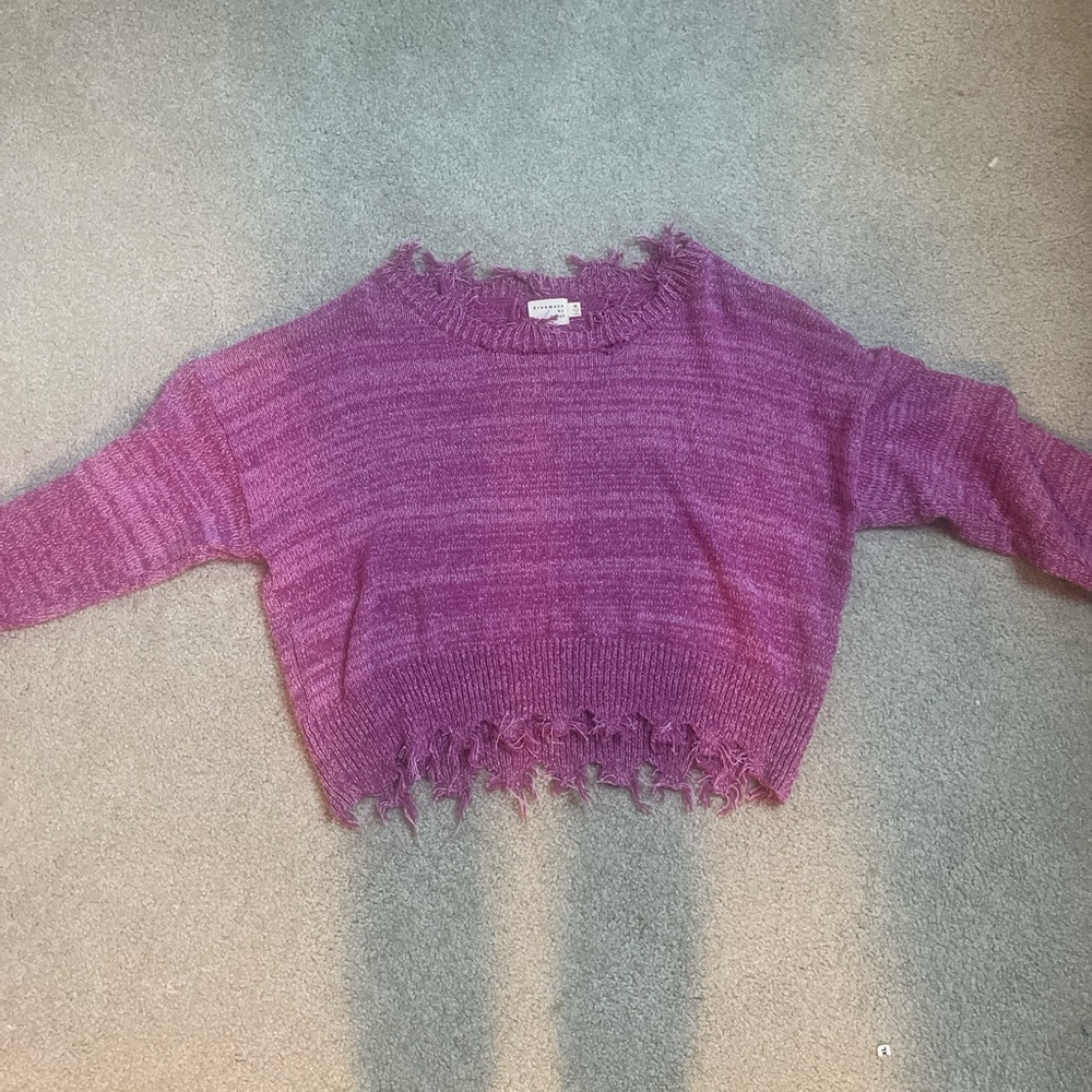 Vibrant Purple Distressed Knit Sweater